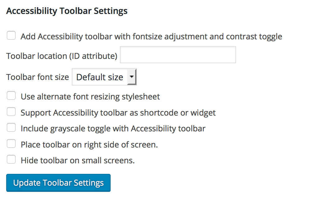 accessibility toolbar settings